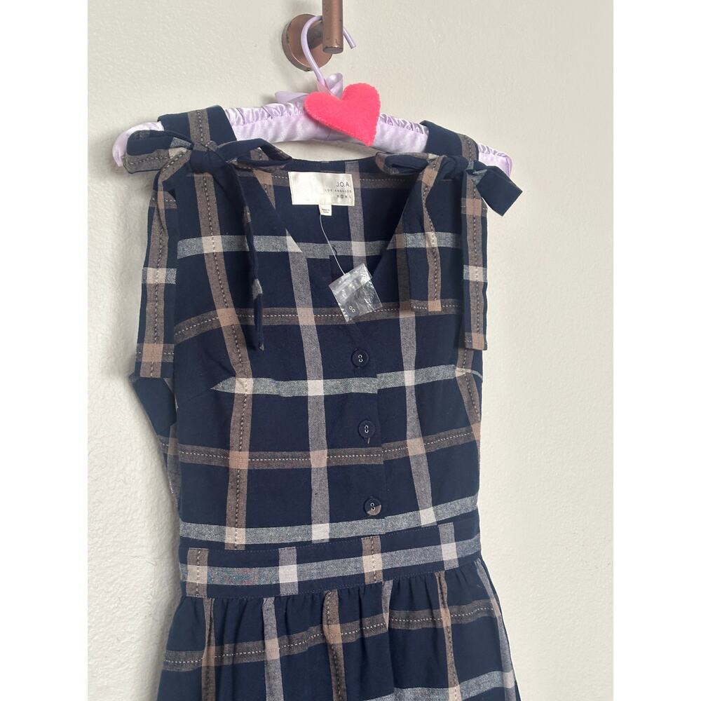 Revolve J.O.A. Tie Shoulder Plaid Mini Dress Navy Blue Preppy casual retail $95 - Picture 4 of 9